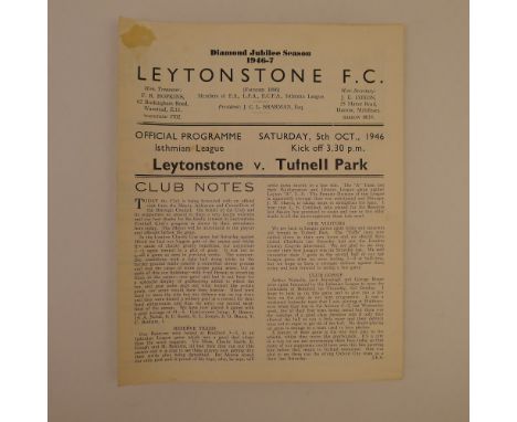 1 x Leytonstone 1946-47 Isthmian League Season football programme, Vs Tufnell Park Oct 5 1946, in good condition. May show so