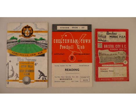 3 x FA Cup 1956 / 1957 programmes comprising 1 x Semi Final Aston Villa Vs West Bromwich Albion Mar 23 1957, 1 x Bristol City