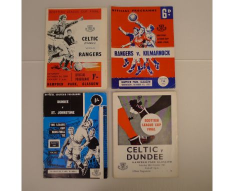 4 x Scottish League Cup Final and Semi Final programmes 1962 to 1970 comprising 1 x Rangers Vs Kilmarnock October 10 1962 Sem