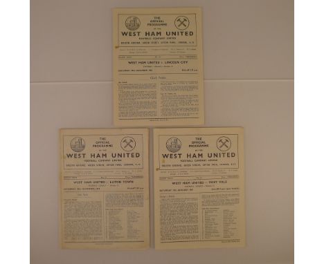 3 x West Ham United 1954-57 football programmes, Vs Luton Town Nov 20 1954, Vs Lincoln City Dec 29 1956 and Vs Port Vale Jan 