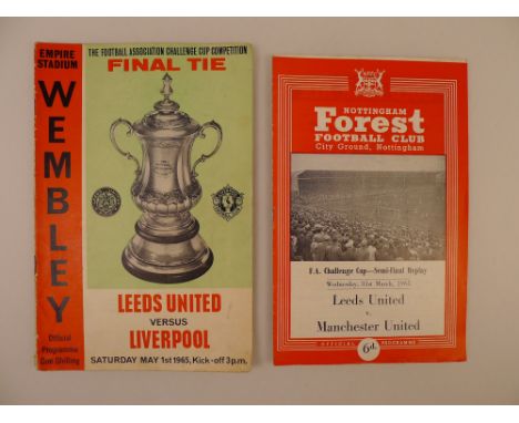 2 x FA Cup 1965 programmes comprising 1 x Final Leeds United Vs Liverpool May 1 1965 at Empire Stadium Wembley and 1 x Semi F