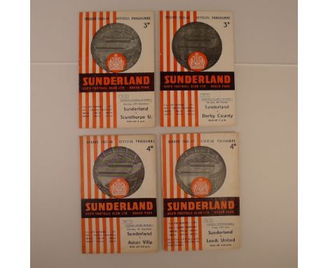 4 x Sunderland 1957-58 football programmes, Vs Leeds United Apr 19 1957, Vs Aston Villa Sept 7 1957, Vs Derby County Oct 4 19