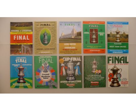 10 x FA Cup Final programmes consecutive years from 1971 to 1980 comprising 1 x Arsenal Vs Liverpool May 8 1971, 1 x Arsenal 