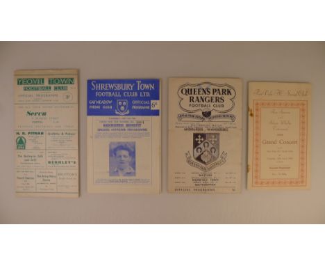 4 x testimonials / benefit programmes 1957 to 1964 comprising 1 x Shrewsbury Town Vs All Star XI May 2 1957 at Gay Meadow - J
