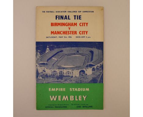 1 x FA Cup Final 1956 programme Birmingham City Vs Manchester City May 5 1956 at Empire Stadium Wembley, has a small split at