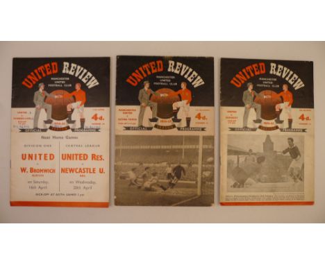 3 x Manchester United 1955-56 football programmes, Vs Sunderland Apr 11 1955, Vs Luton Town Dec 1 1956 (token carefully cut o