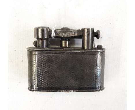 Large Dunhill silver plated table lighter with engine-turned decoration, patent no.143762, 8cm long