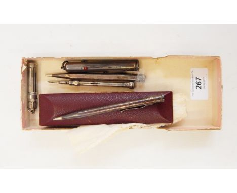 Sampson Mordan & Co three-division silver plated propelling pencil with three paste sliding cabochons revealing three differe