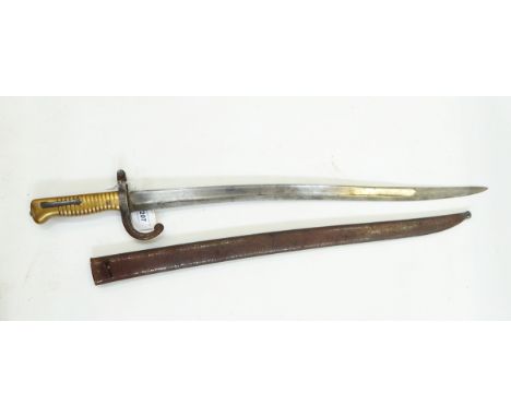 French Chassepot bayonet, the steel blade inscribed 'Mse IMPale du Chat du Jun 1870', the blade with further marks and the gu