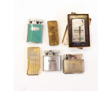 Duplex lighter, a Ronson chrome lighter inscribed 'Bulmer's', two further Ronson lighters, a Givenchy lighter, a Zippo lighte