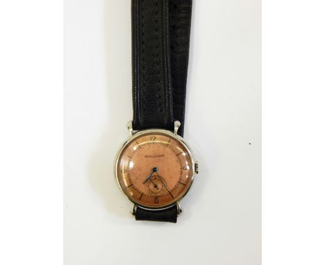Jaeger-Lecoultre stainless steel wristwatch with copper-coloured face and subsidiary seconds dial 