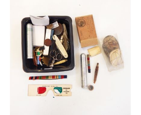 Assorted items including a compass, penknives, a gilt metal fob, etc. 