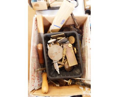 Quantity of watchmaker's tools, brass and metal parts (3 boxes)