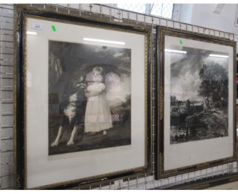 Two antique engravings the one engraved by David Lucas, painted by Constable together with a signed engraving of a young girl