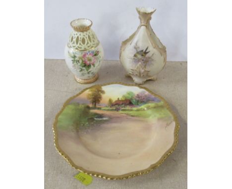 Two Locke &amp; Co Worcester vases, one with pierced band and floral decoration, the other with blush and flowers, height 4.2
