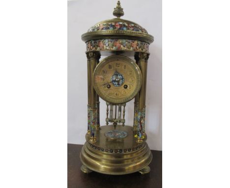 A French brass and cloisonne mantel clock, with striking movement and gilt dial, the dial marked Benetfink &amp; Co, with dom