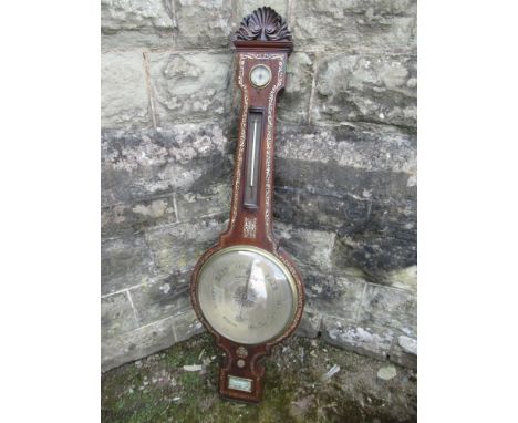 A 19th century Rosewood mother of pearl inlaid Banjo barometer by Wilkinson &amp; Smith height 48ins&nbsp;