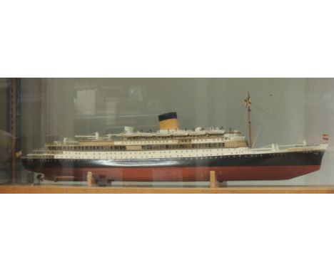 A well constructed scale model of the Dutch passenger liner Oranje contained in a glass case, length of model approx 98cms Bu