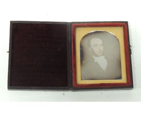 A 19th Century Daguerrotype portrait of a gentleman in original leather case, image size approx 6.5cms x 5cms