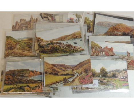 Approx 83 A R Quinton postcards of Devon and Cornwall views including Clovelly, Torquay, Fowey, Sidmouth, Lynton and many oth