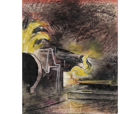 Graham Sutherland O.M. (British, 1903-1980)Feeding a Steel Furnace, Swansea gouache, pastel, charcoal, pen and ink20.8 x 17.4