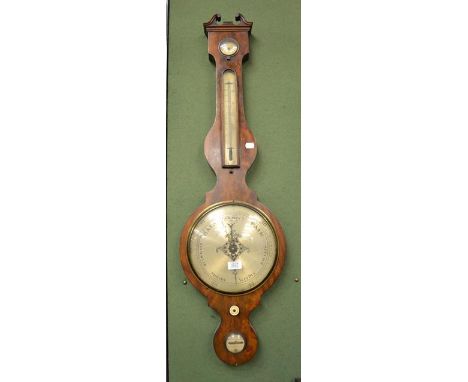 An early 19th century mahogany wheel barometer, sprit level silvered dial signed F Barnasconi &amp; Son, Newcastle on Tyne, 1