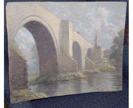 Alexander Keighley Hon FRPS (1861-1947) The Old Bridge Sterling Signed pastel, 50cm by 63cm unframed  Keighley was the Founde