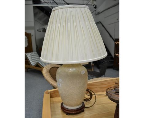 A decorative 20th century porcelain table lamp, decorated with flowers, 45cm 