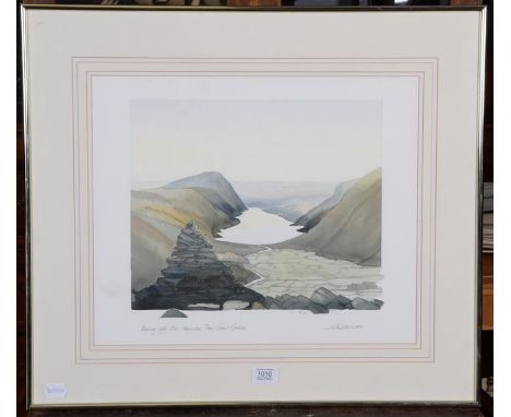 Geoffrey Cowton (Contemporary), Evening Light over Wastwater from Great Gable, pencil signed and titled, watercolour, 38cm by