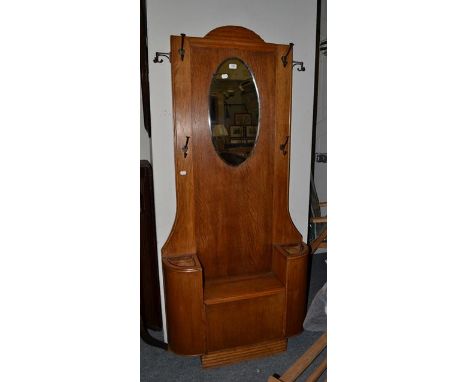 An art deco oak mirrored hall stand, 90cm by 22cm by 190cm 