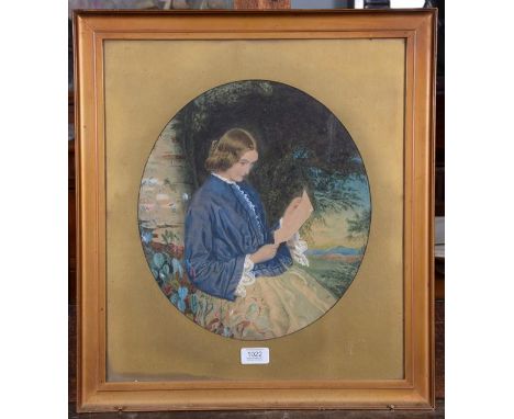 19th Century English School Portrait of a lady seated reading a letter Mixed media on paper, 35cm by 31cm