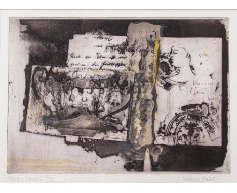VICTORIA CROWE (20TH CENTURY SCHOOL) Head &amp; chalice, etching, with gold leaf, signed, titled and numbered 5/35 in the mar