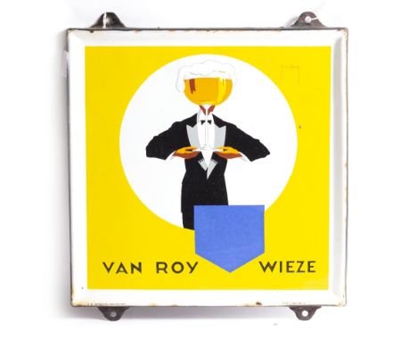 AN ENAMEL ADVERTISING SIGN for Van Roy Wieze by R Van Doren, 40cm x 40cm