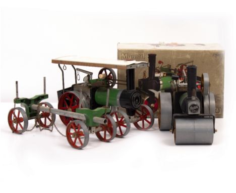 A MAMOD STEAM ROLLER with original box together with a traction engine and a trailer (3)