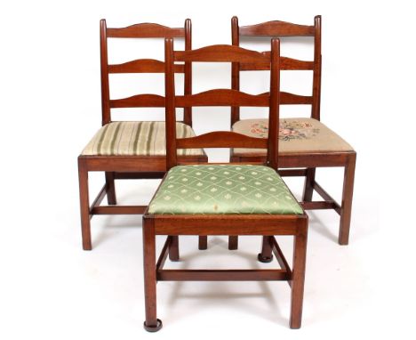 A SET OF THREE 19TH CENTURY MAHOGANY LADDER BACK DINING CHAIRS with inset seats