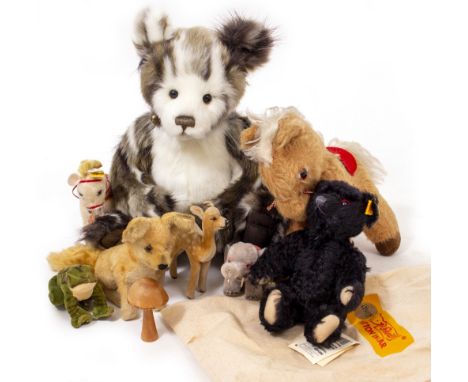 COLLECTION OF TOYS AND TEDDY BEARS to include a Steiff Othello bear, fox, pony, frog etc, vintage Pedigree pony and Charlie B