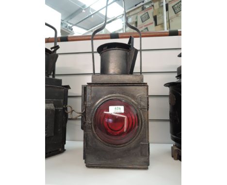 A BR (W) Railway Lamp having original bulls eye lens and carry handle, height including handle 52cm