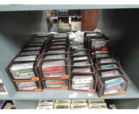 A shelf of EFE diecast Buses, all boxed, approx 51