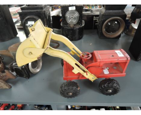 A Triang pressed steel red Tractor with yellow Loader and Bucket