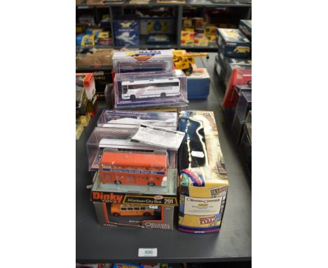 Fifteen Corgi and Dinky diecast Buses including The Original Omnibus, Classics, 291 Atlantean City Bus etc, all boxed
