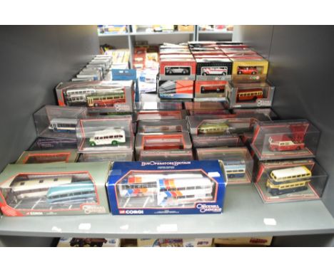 A shelf of Corgi Original Omnibus and Bus Operators diecast Buses including Limited Editions, all boxed, approx 35+