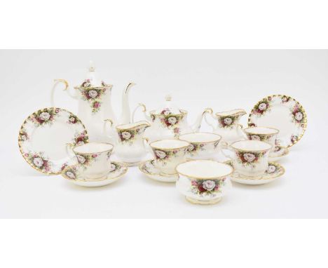 A Royal Albert 'Celebration' tea and coffee service, comprising teapot and cover, coffee pot and cover, eight cups, eight sau