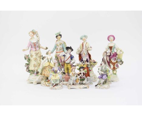 A group of six Derby porcelain figures, 18th century, comprising a pair of dancing gallant and his female companion, model nu