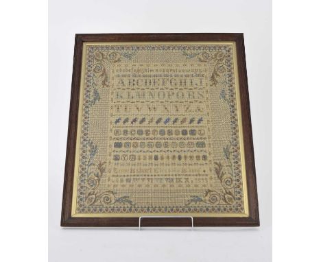 A late Victorian needlework and beadwork sampler, dated 1899Worked with banded alphabets and numbers and inscribed 'Time is s
