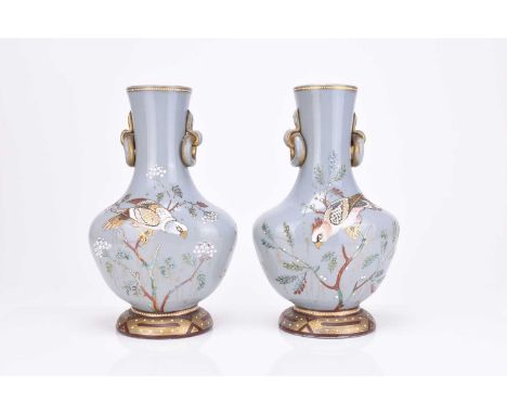 A pair of Continental opaline glass vases, circa 1870-80, possibly Harrach (Bohemian), after a Chinese export shape with ring
