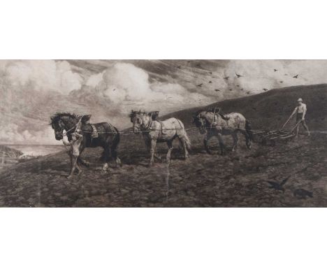 Herbert Dicksee (1862-1942) Against the Wind and Open Sky, signed lower left, etching, 25 x 55.5 cm (PL), frame 59 x 91 cm