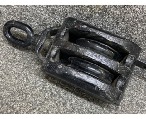 Black painted vintage ships pulley