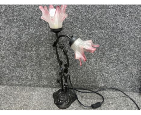 Vintage metal based two-way table lamp with tulip glass shades