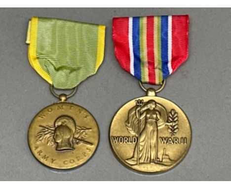 2x USA military medals includes the USA merchant marine 1941-45 &amp; woman army corps, both with original ribbons
