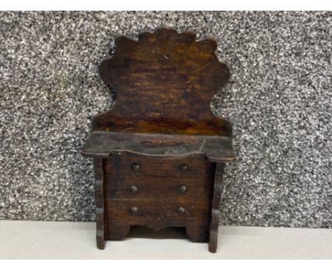 Vintage stained pine money box in the form of a dresser (opens underneath)